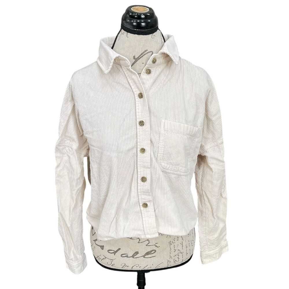 American eagle Womens Sz Small Button Up Top Ivory Corduroy Cropped Rodeo Boho